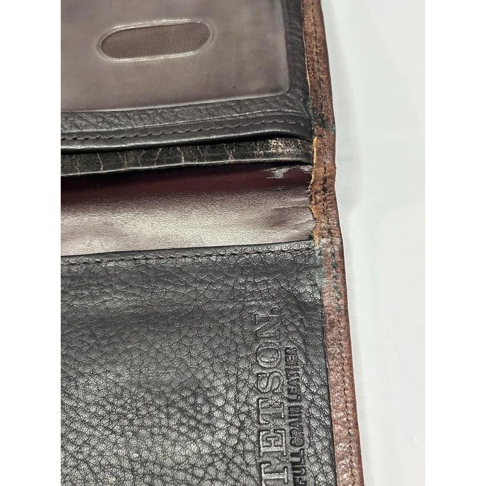 Vintage Stetson Full Grain Leather Western Checkbook Wallet Brown Distressed USA